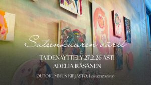 Sateenkaaren värit -näyttelyn juliste lastenosastolla