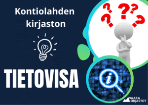 julisteessa tapahtuman tiedot. Tausta väri tumma ja sininen, fontit valkoiset. Valkoinen suurernnuslasi, jonka sisällä infomerkki, toisessa kuvassa valkoinen hahmo, jonka ympärillä punaisia kysymysmerkkejä.