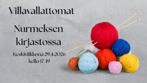 Harmaalla pohjalla tekstiä ja erivärisiä lankakeriä.