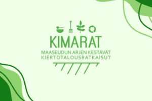 Kuvassa teksti: KIMARAT Maaseudun arjen kestävät kiertotalousratkaisut