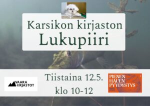 Karsikon lukupiirin mainos. Taustalla kuva hauesta. Kirjan kannen kuva.
