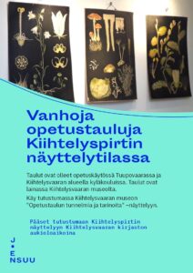 Vanhojen opetustaulujen näyttelyn mainos.