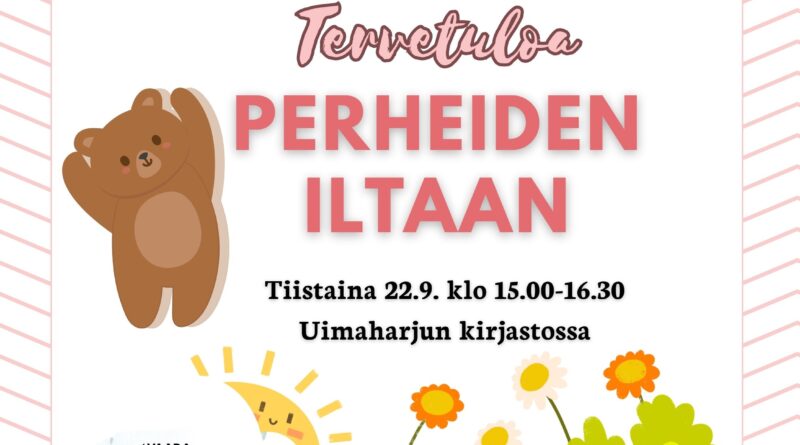 Kuvassa tapahtuman nimi, kuva nallesta, auringosta ja kukista vaalealla taustalla
